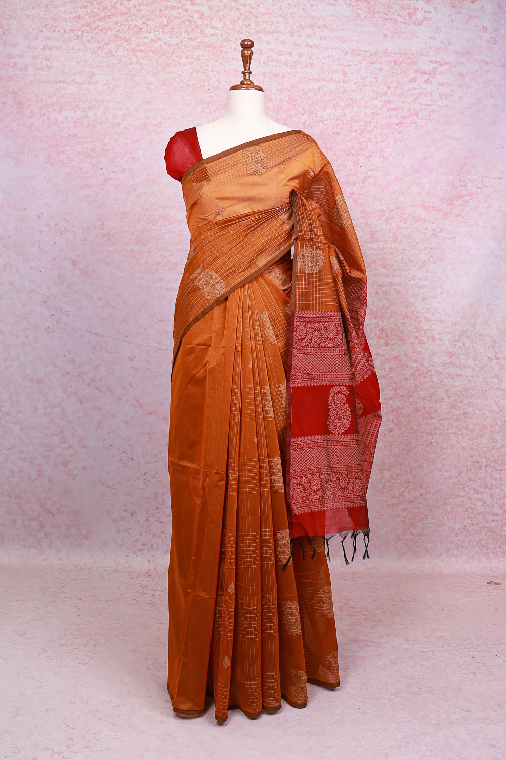 Mustard Orange Cotton Saree - Seematti