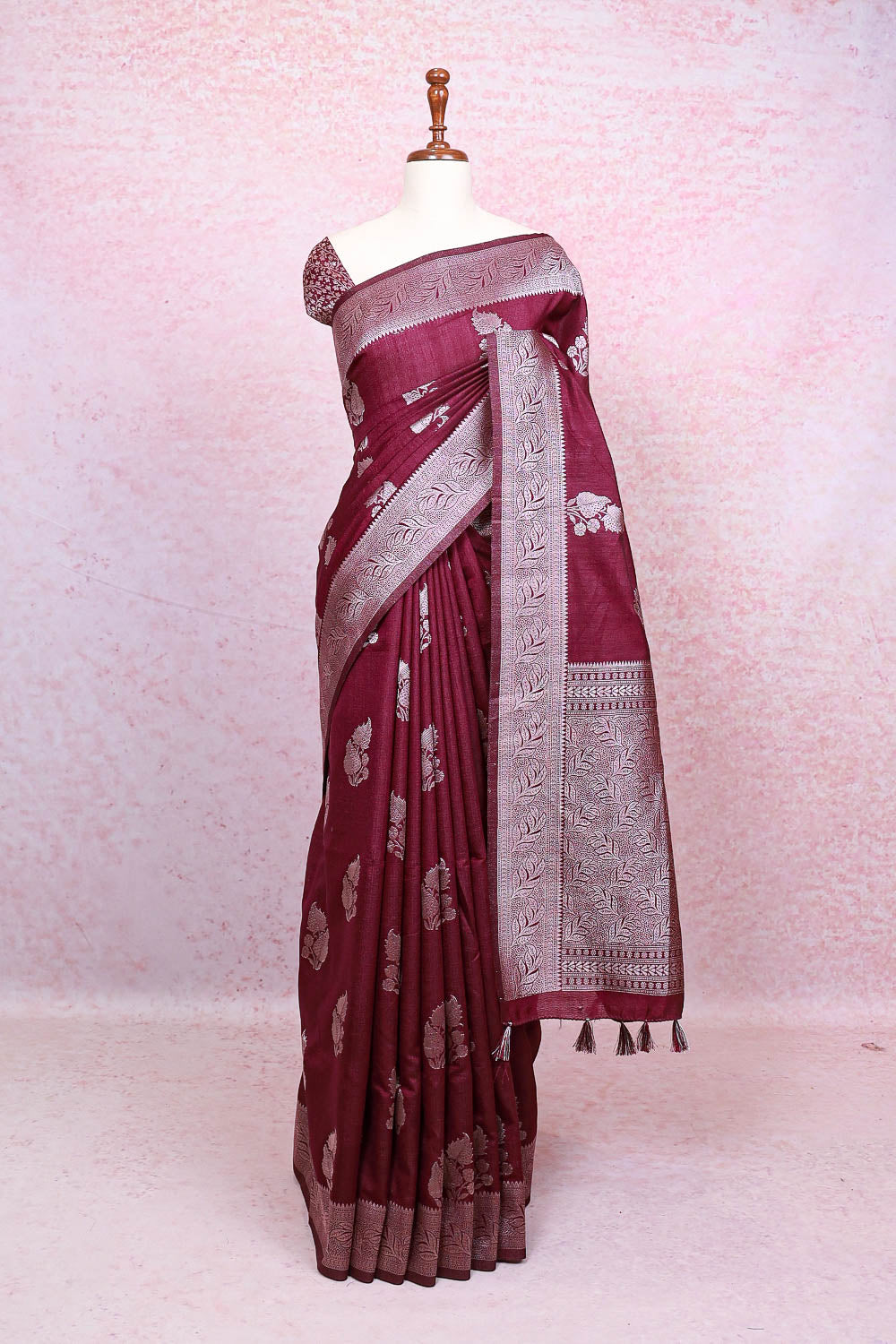 Wine Jute Banarasi Saree