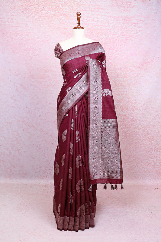Wine Jute Banarasi Saree - Seematti