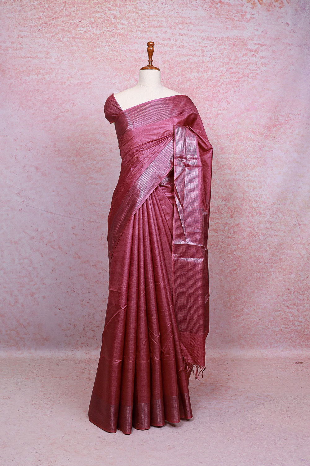 Onion Pink Tussar Silk Saree