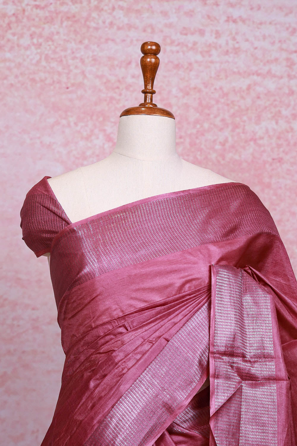 Onion Pink Tussar Silk Saree