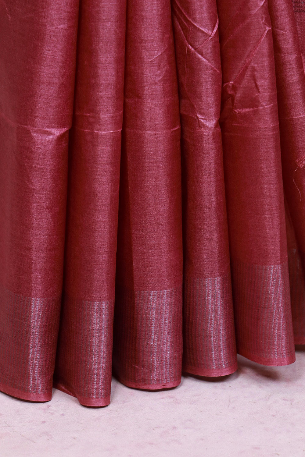 Onion Pink Tussar Silk Saree