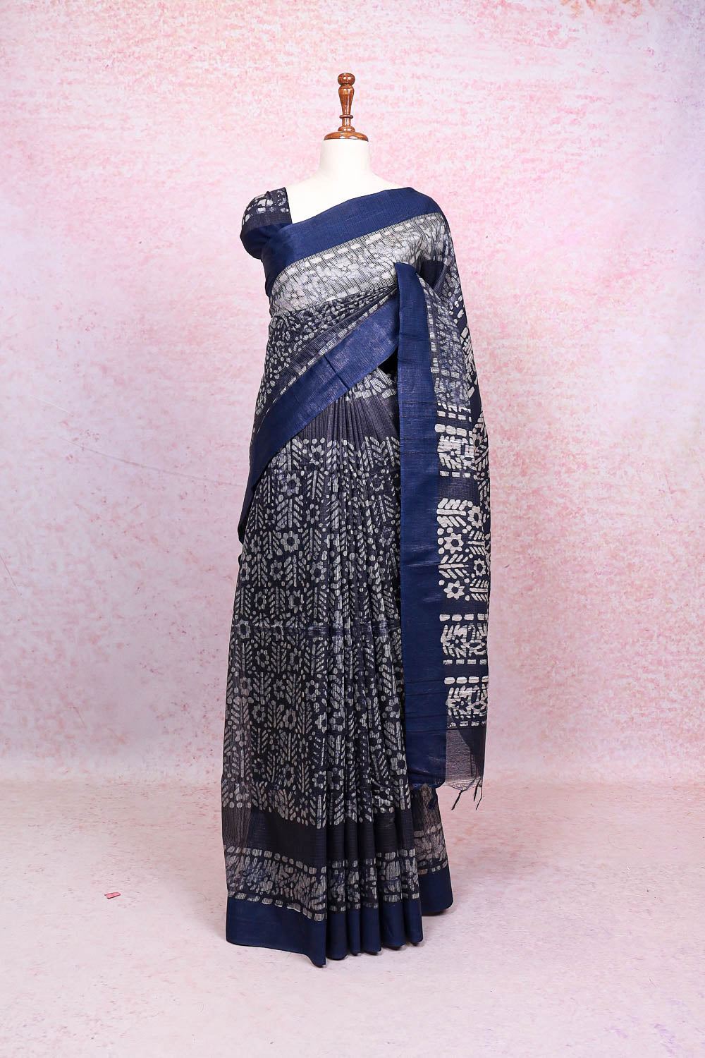 Navy Blue Semi Tussar Saree