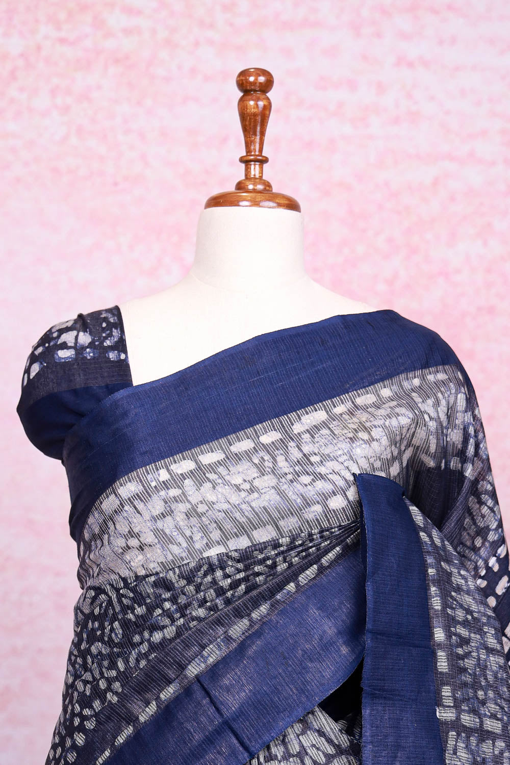 Navy Blue Semi Tussar Saree