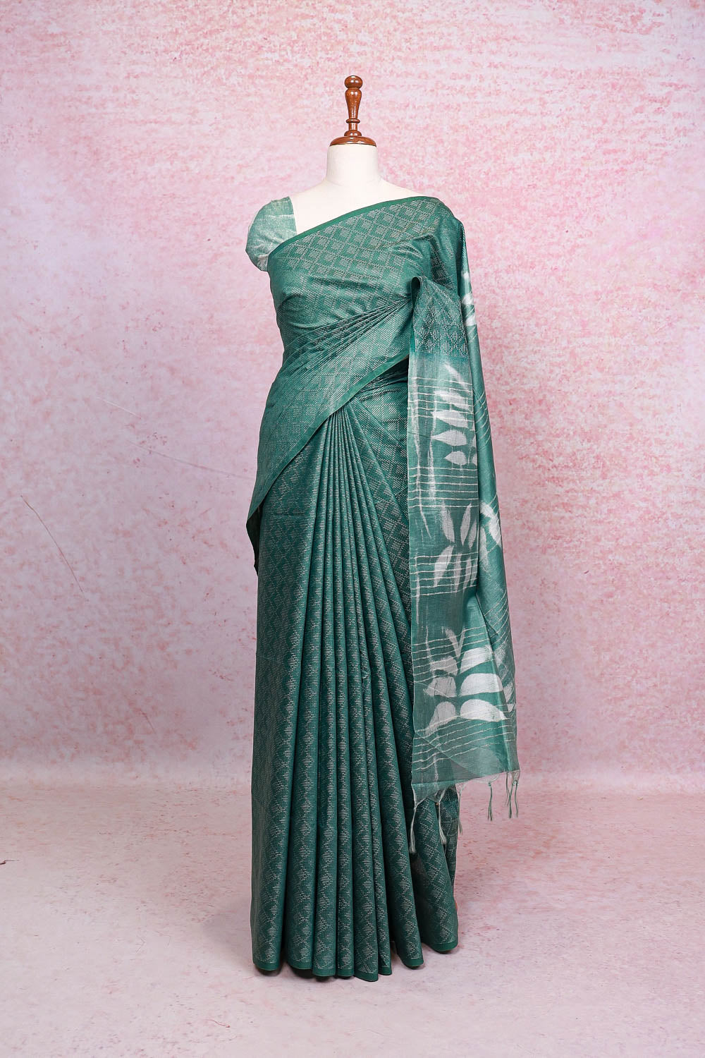 Dark Green Semi Tussar Saree