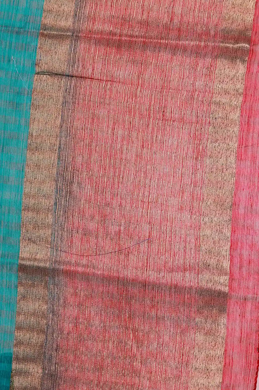 Peacock Green Semi Jute Saree