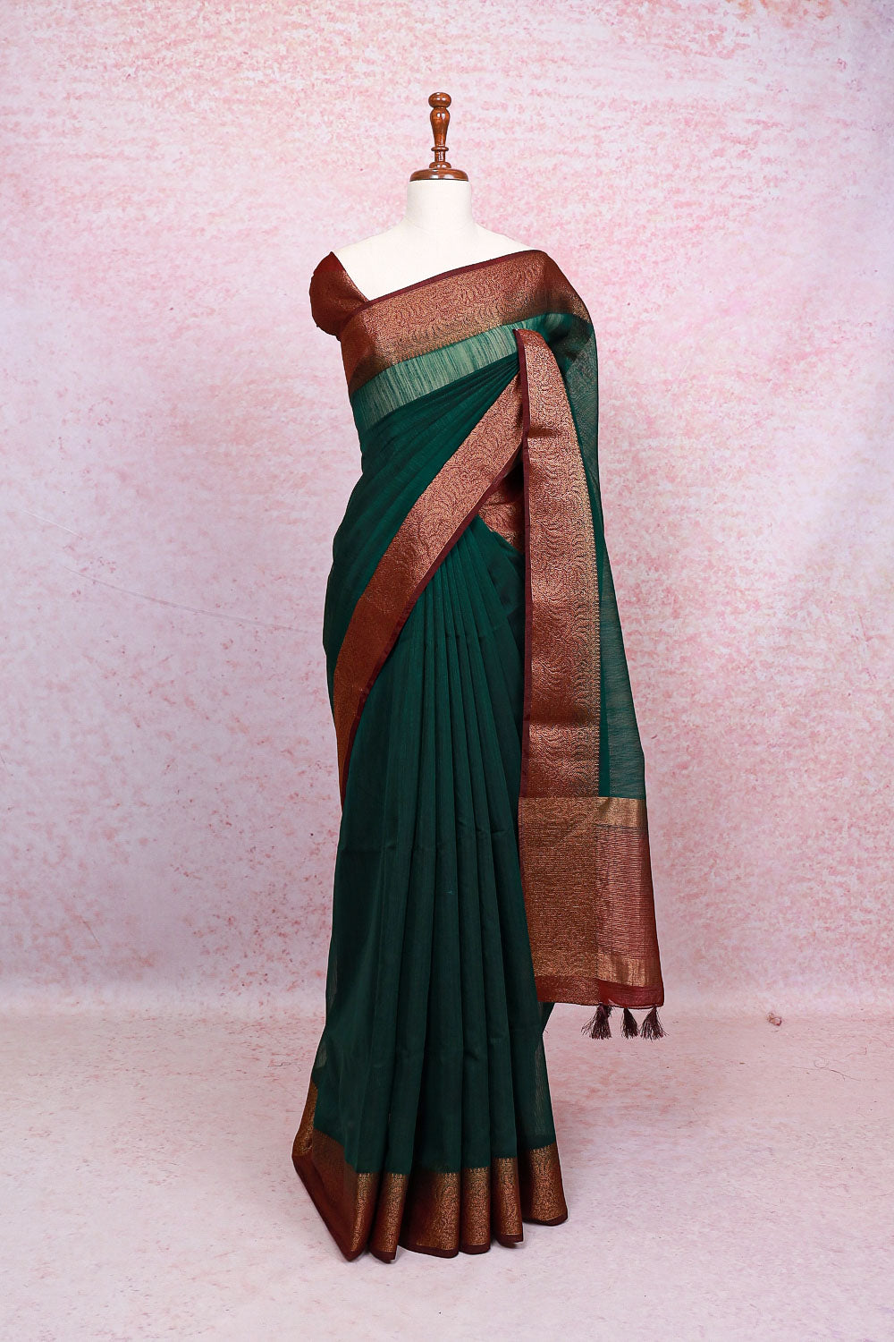 Bottle Green Semi Jute Saree - Seematti