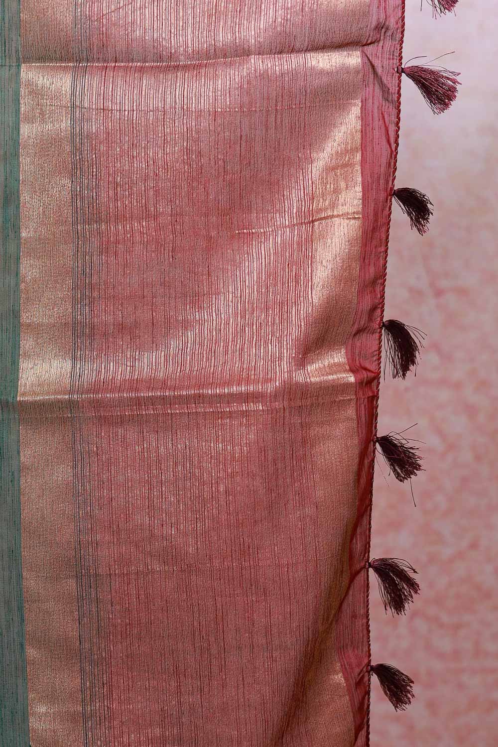 Bottle Green Semi Jute Saree - Seematti