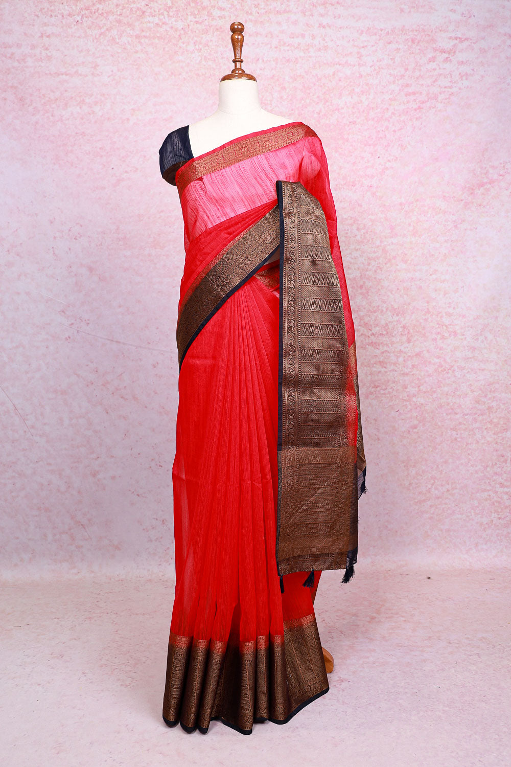 Red Semi Jute Saree