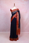 Navy Blue Semi Jute Saree - Seematti