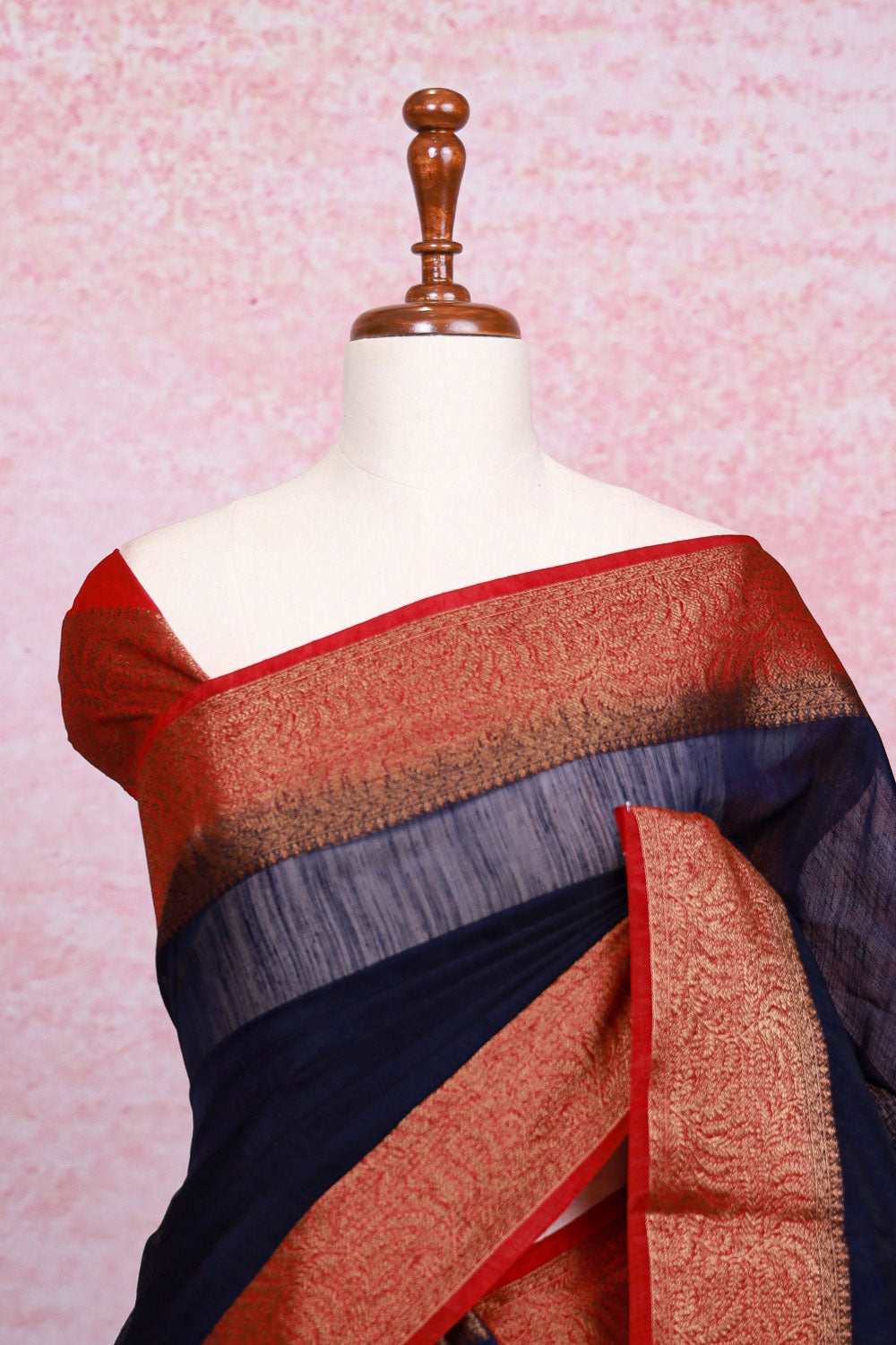 Navy Blue Semi Jute Saree