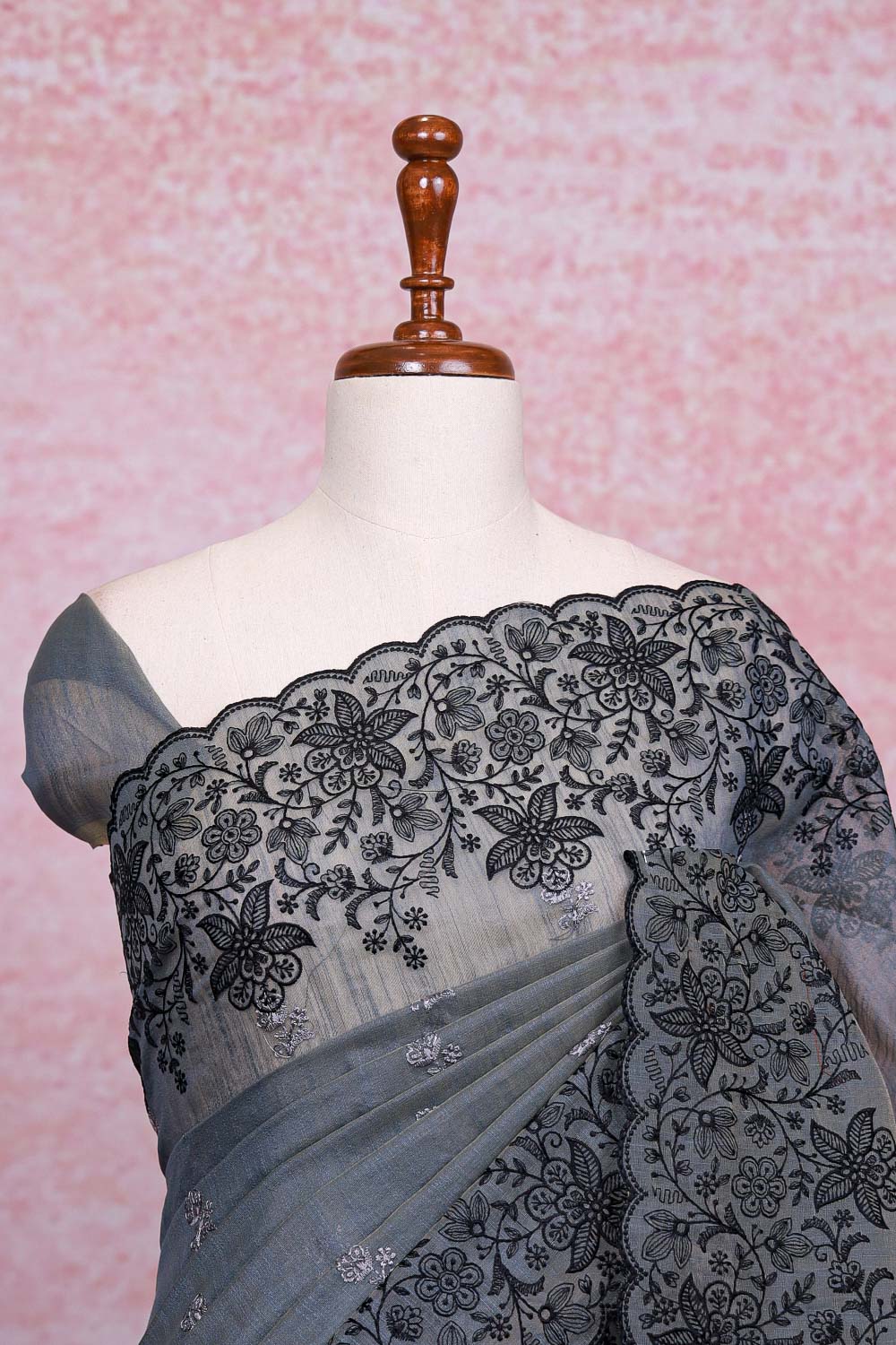 Dark Grey Semi Tussar Saree