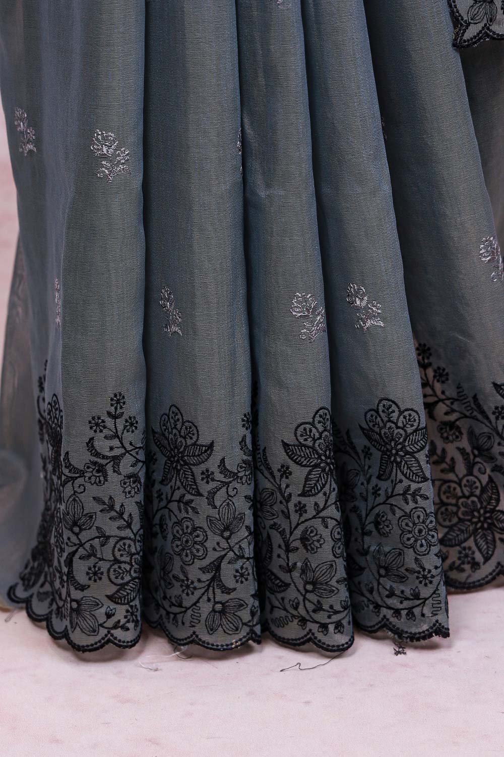 Dark Grey Semi Tussar Saree