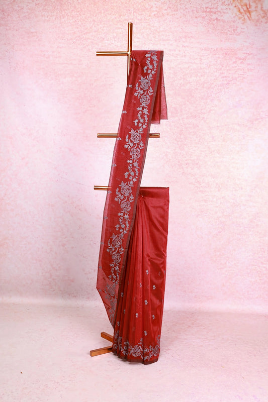 Maroon Net Kota Saree