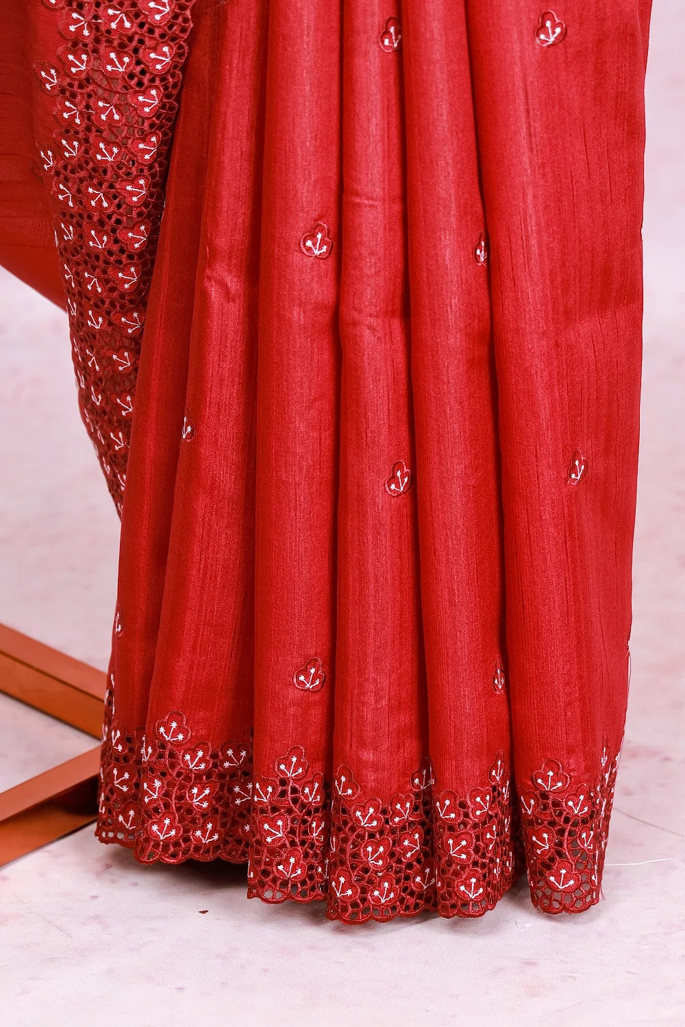 Maroon Red Tussar Jute Saree