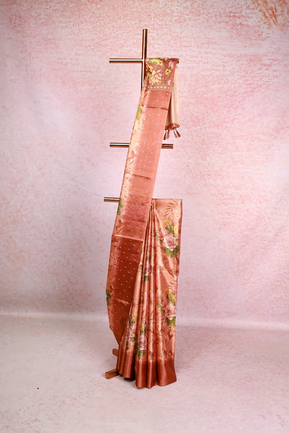 Light Peach Semi Tissue Saree