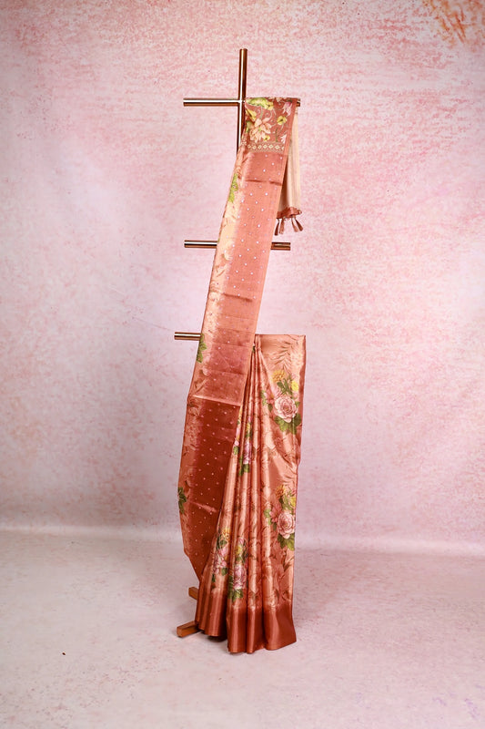 Light Peach Semi Tissue Saree