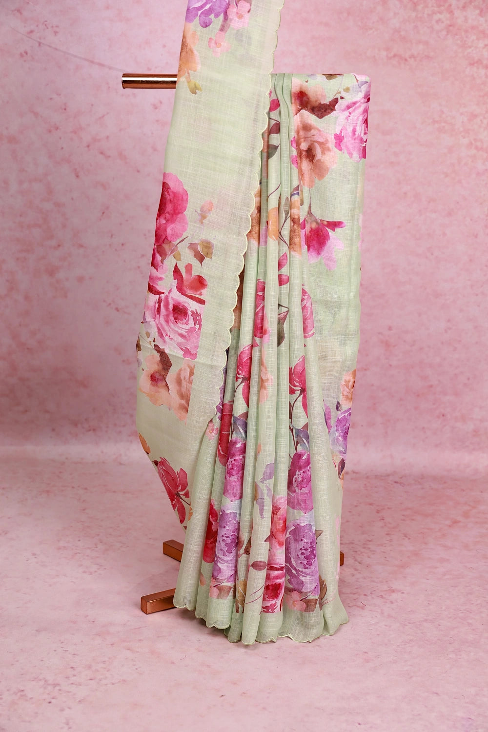 Pista Green Linen Cotton Saree
