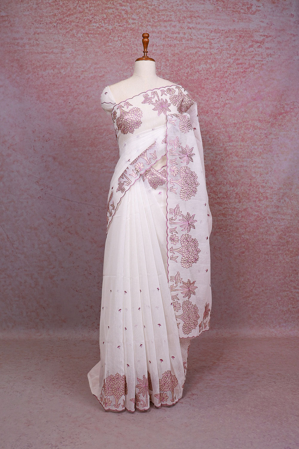 White Semi Linen Saree