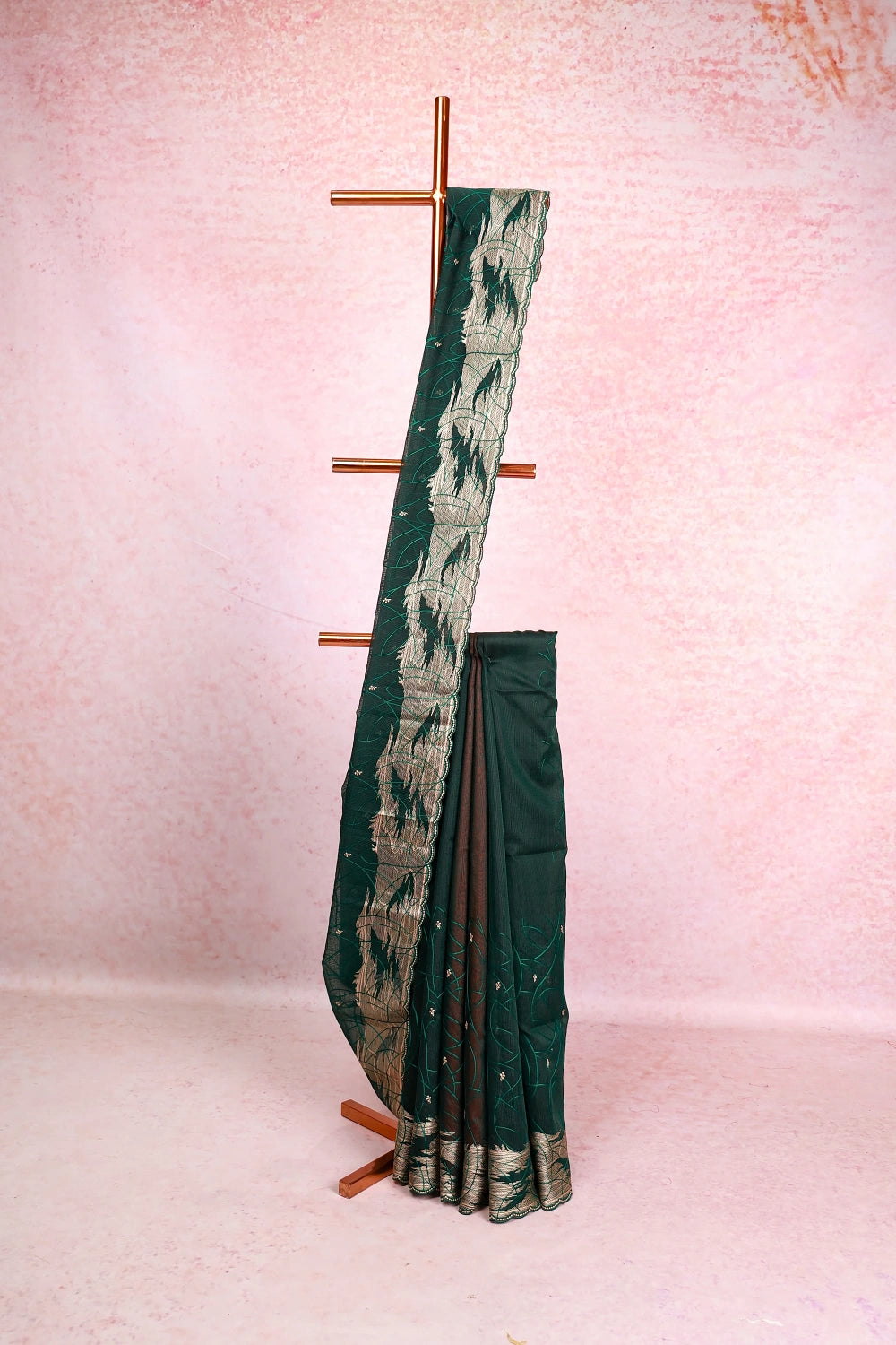 Dark Green Check Kota Saree