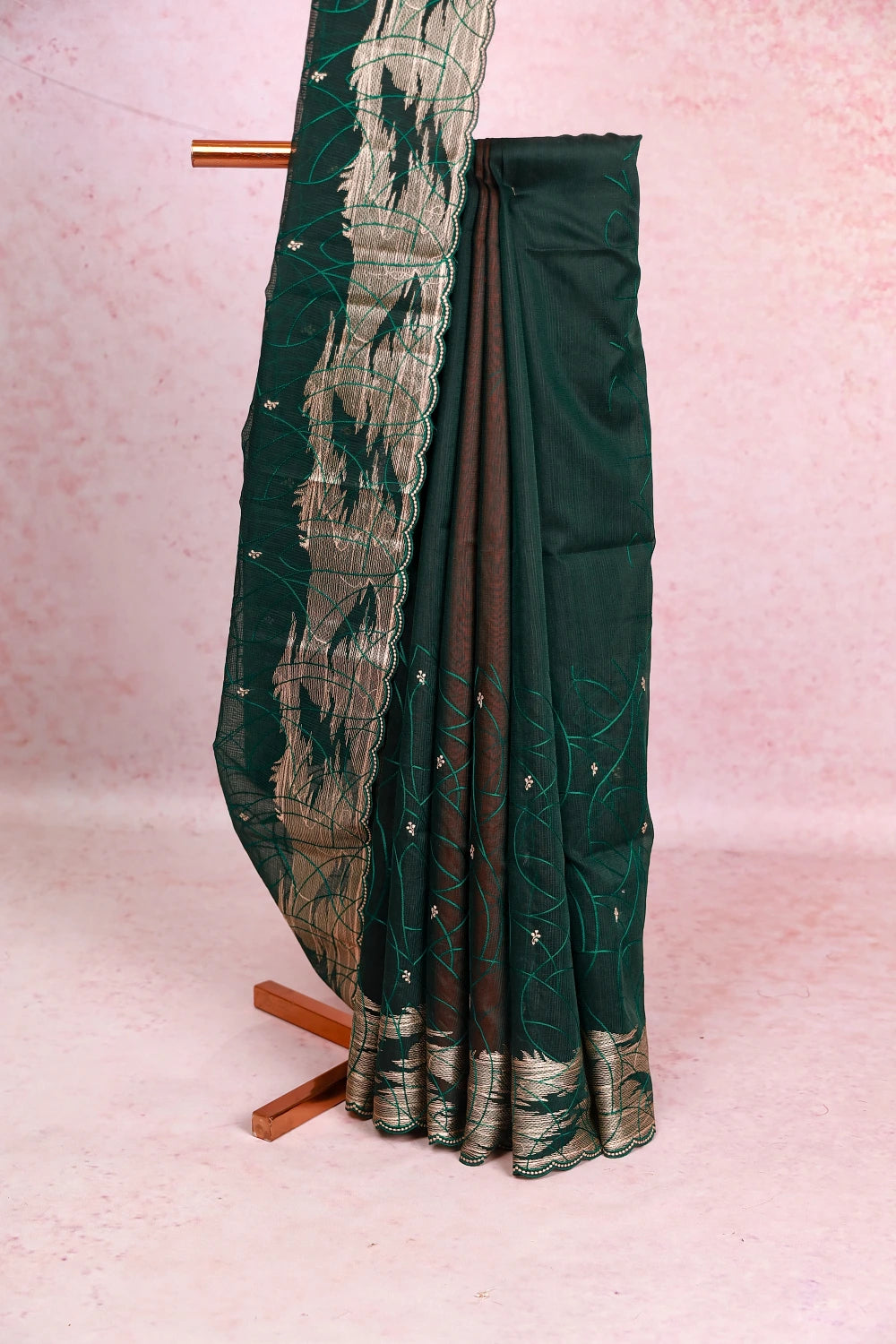 Dark Green Check Kota Saree