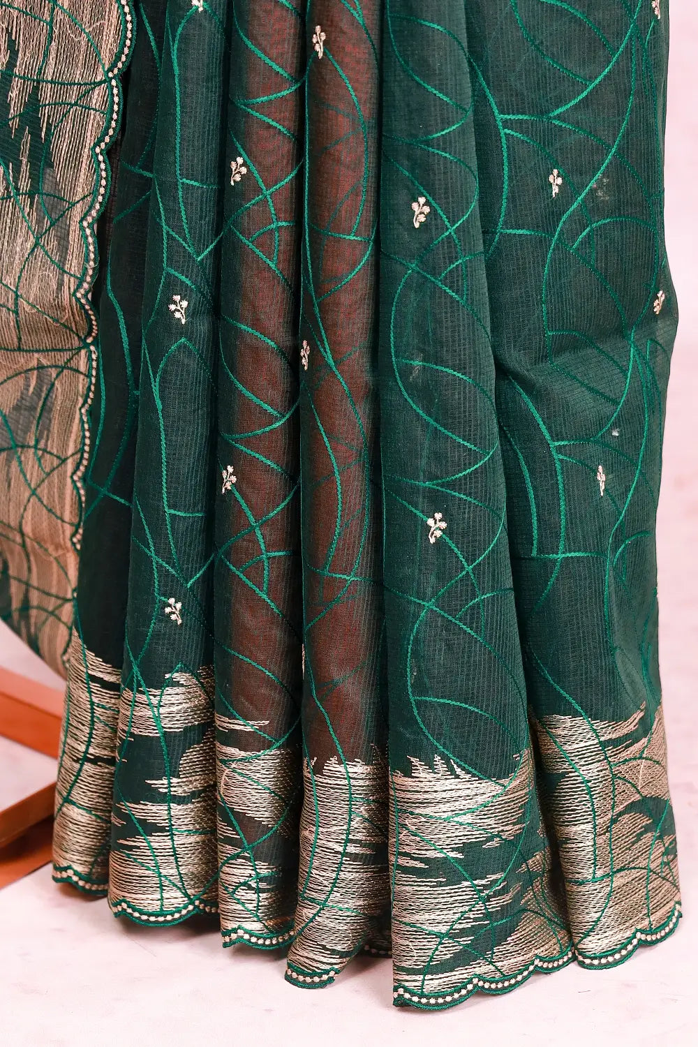 Dark Green Check Kota Saree