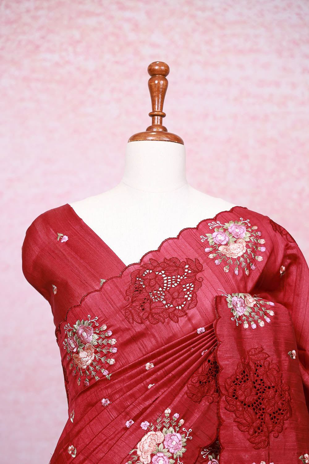 Maroon Semi Tussar Saree