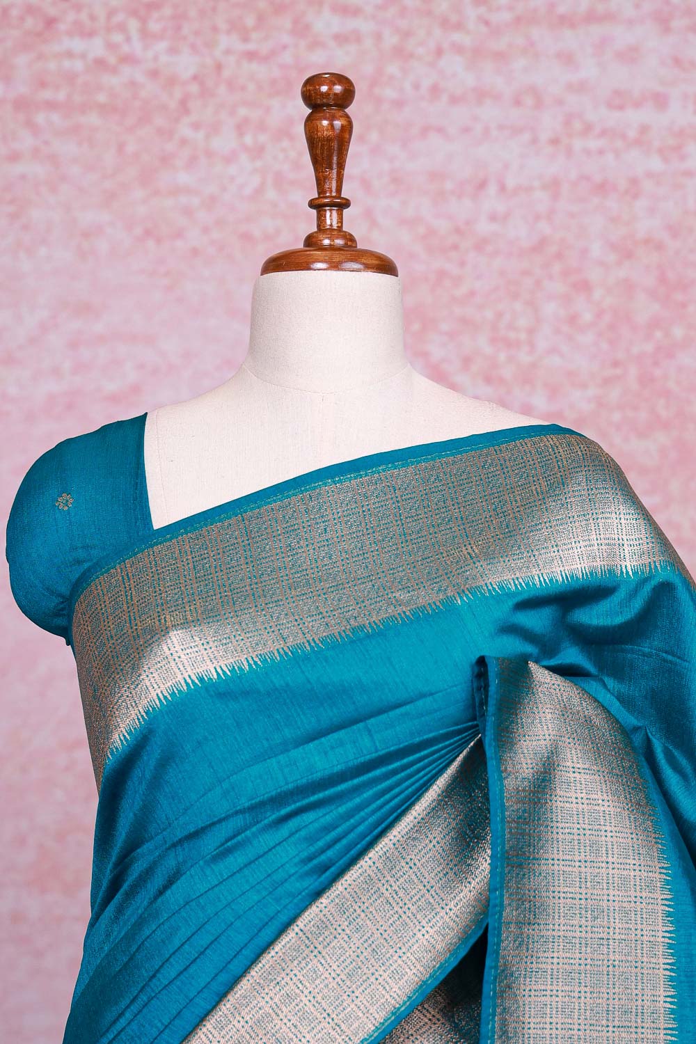 Peacock Blue Semi Jute Saree - Seematti
