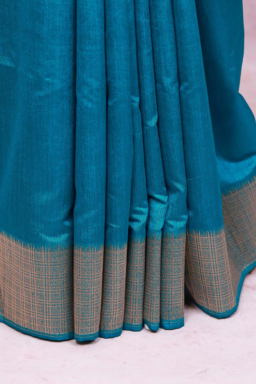 Peacock Blue Semi Jute Saree - Seematti