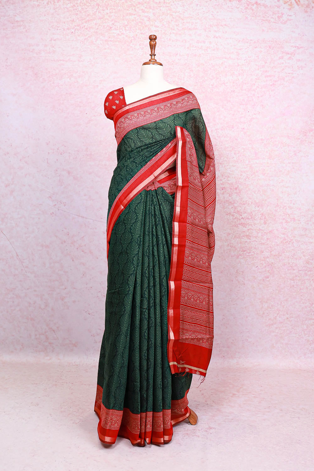 Green Cotton Saree - Seematti