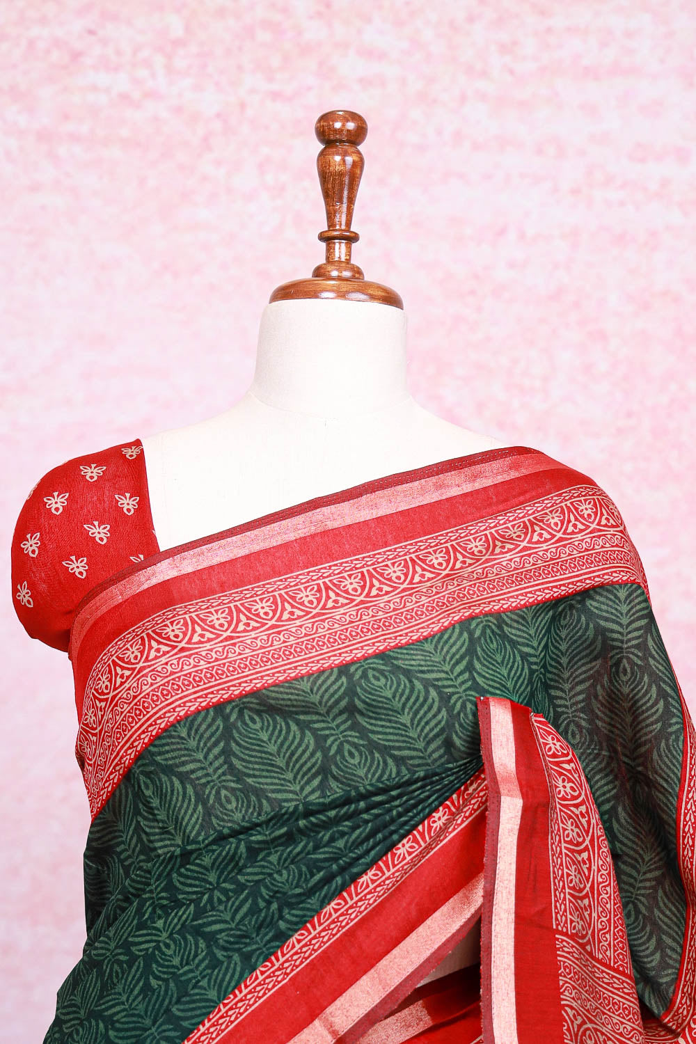 Green Cotton Saree - Seematti