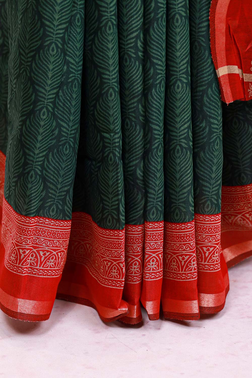 Green Cotton Saree - Seematti