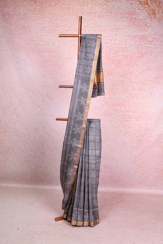 Ash Tussar Silk Saree