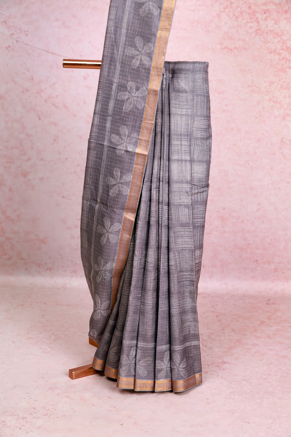 Ash Tussar Silk Saree