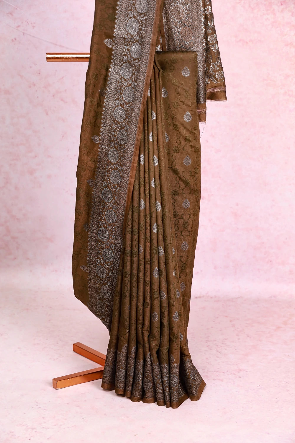 Dark Olive Green Semi Tussar Saree