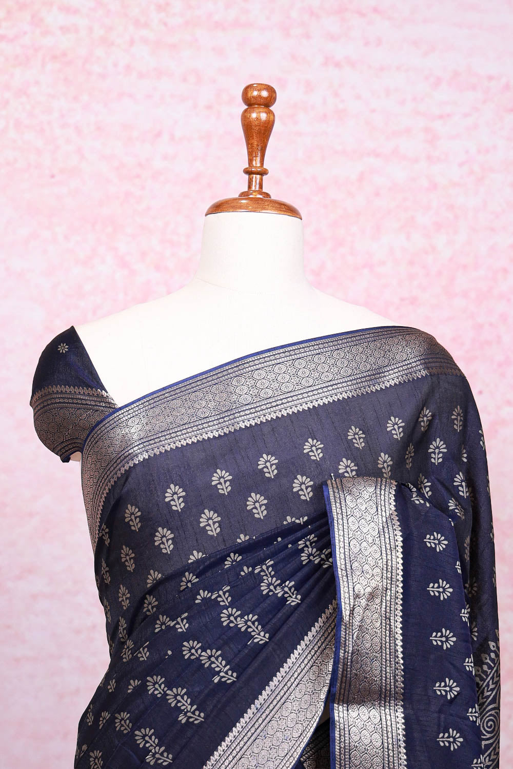Navy Blue Semi Tussar Saree - Seematti