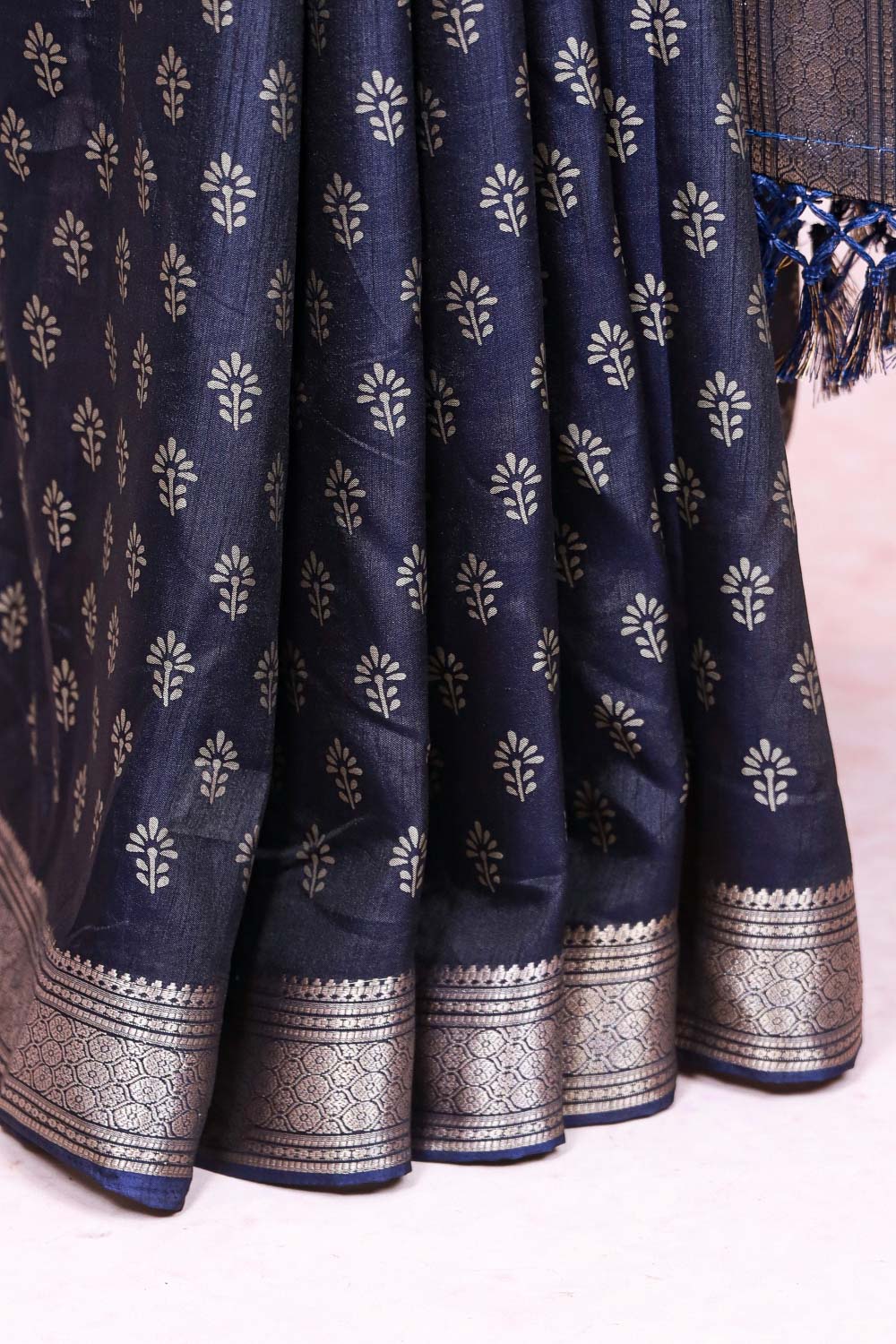 Navy Blue Semi Tussar Saree - Seematti
