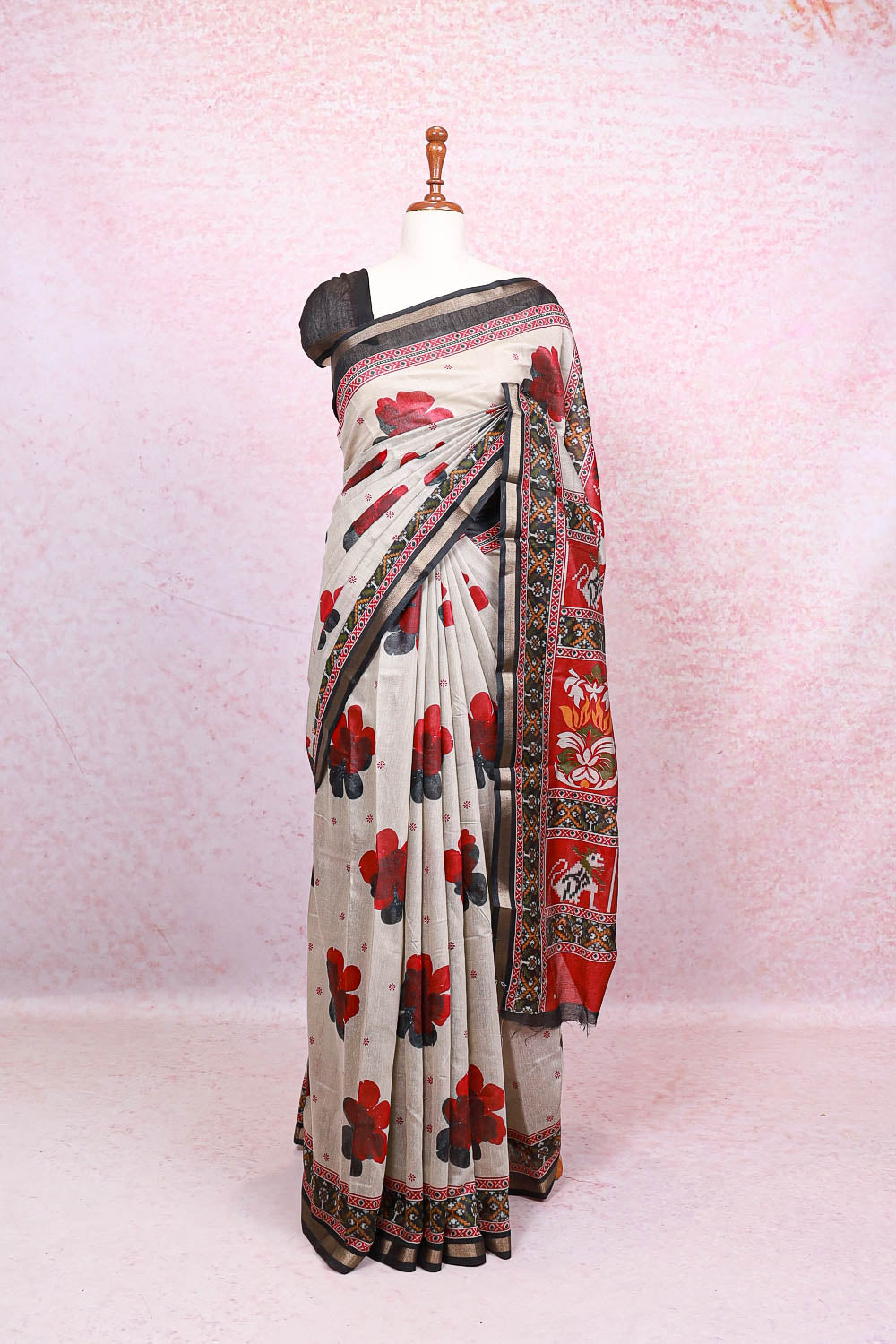 Grey Cotton Saree - Seematti