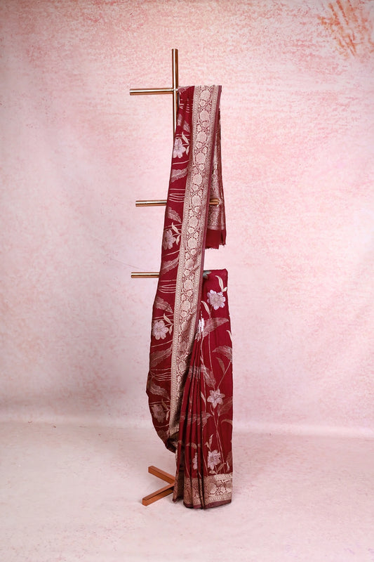 Dark Grape Wine Banarasi Georgette Saree