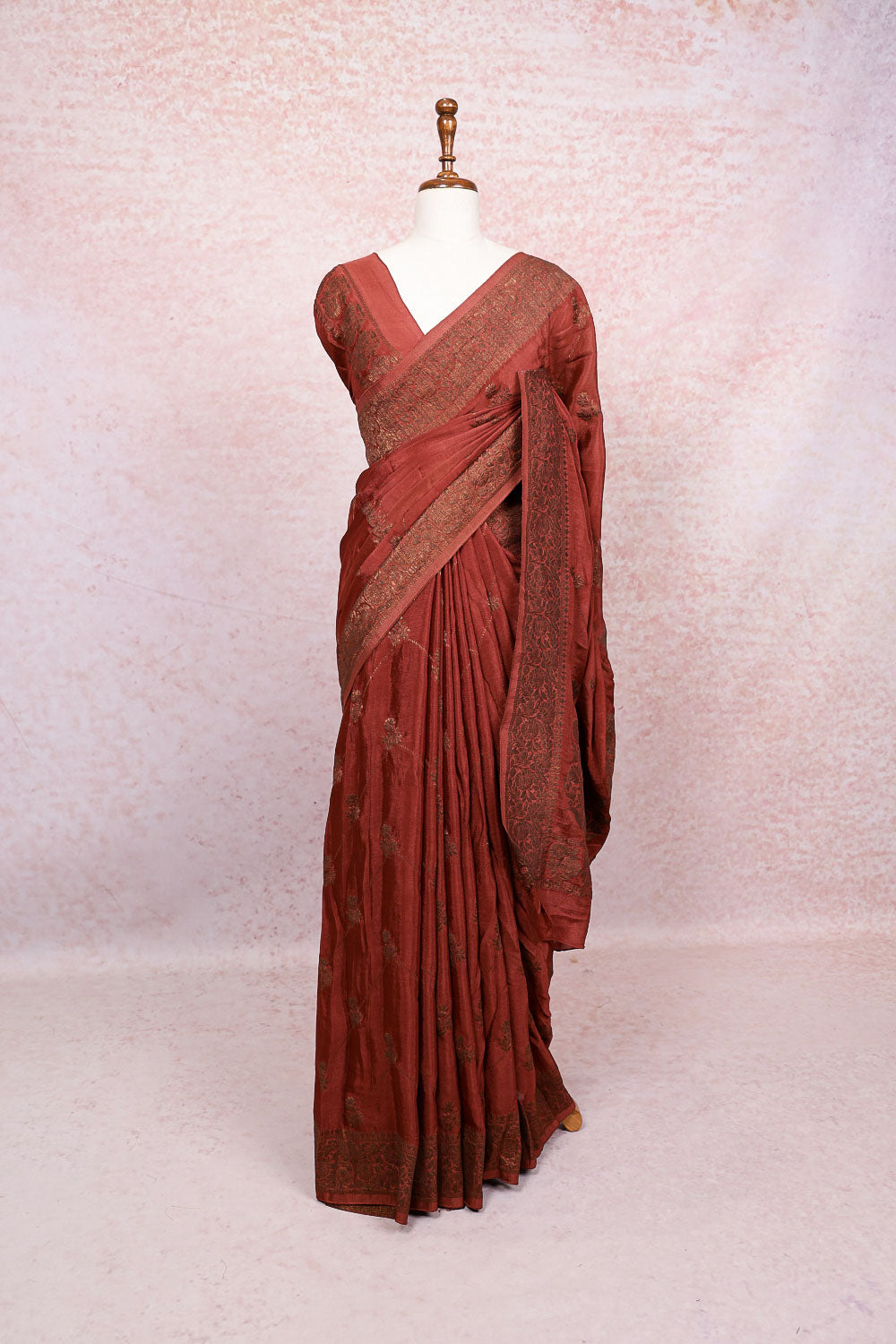 Maroon Semi Banarasi Saree