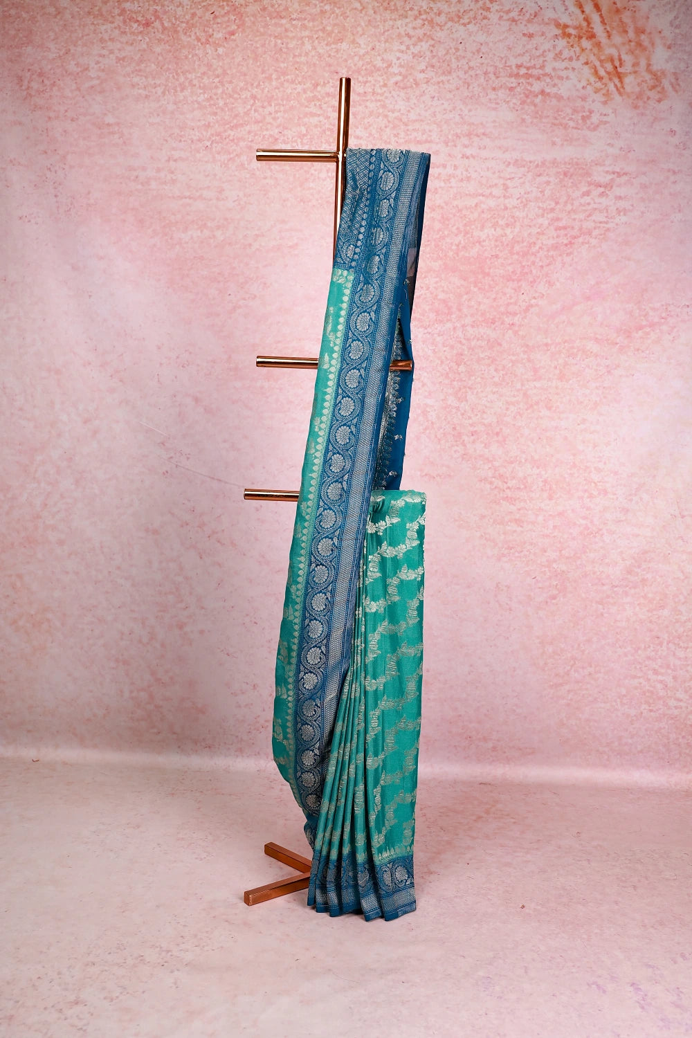 Sea Green Semi Banarasi Saree