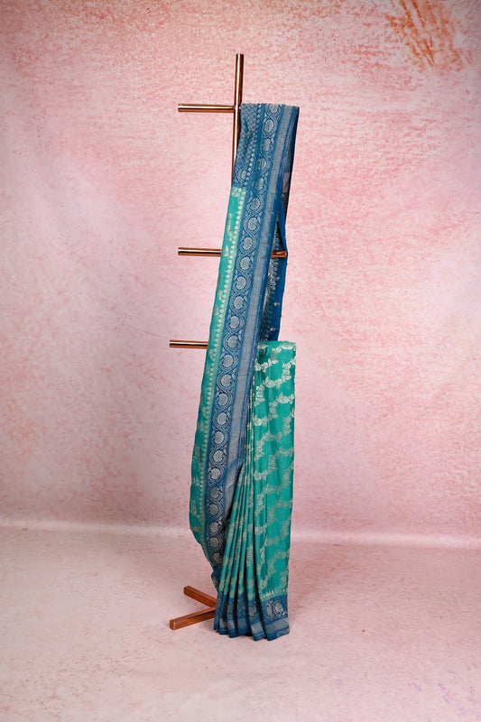 Sea Green Semi Banarasi Saree