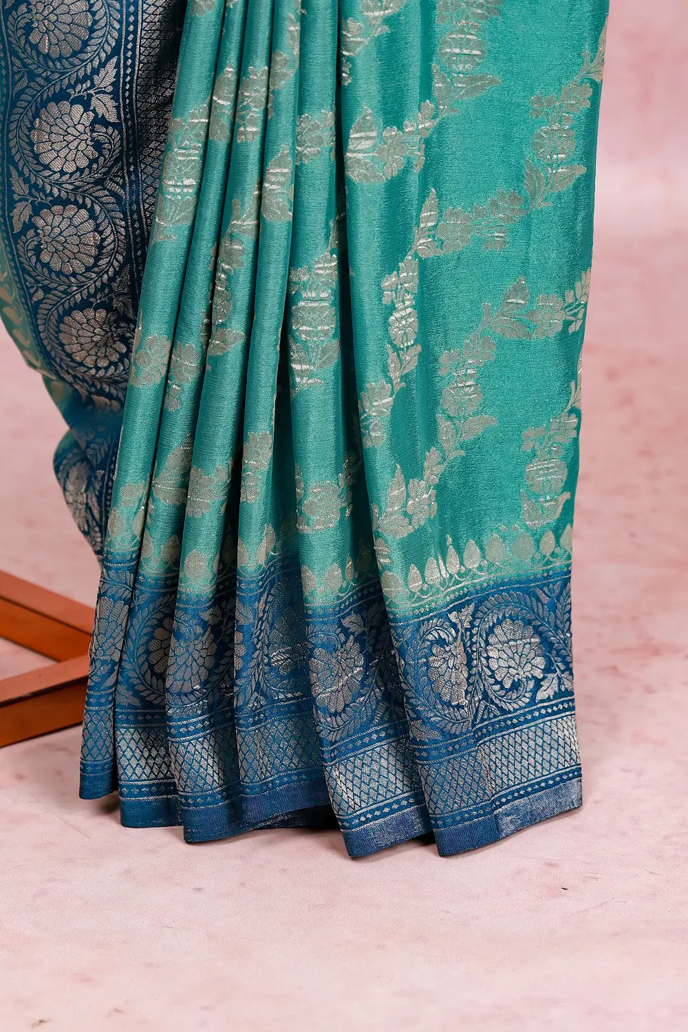 Sea Green Semi Banarasi Saree
