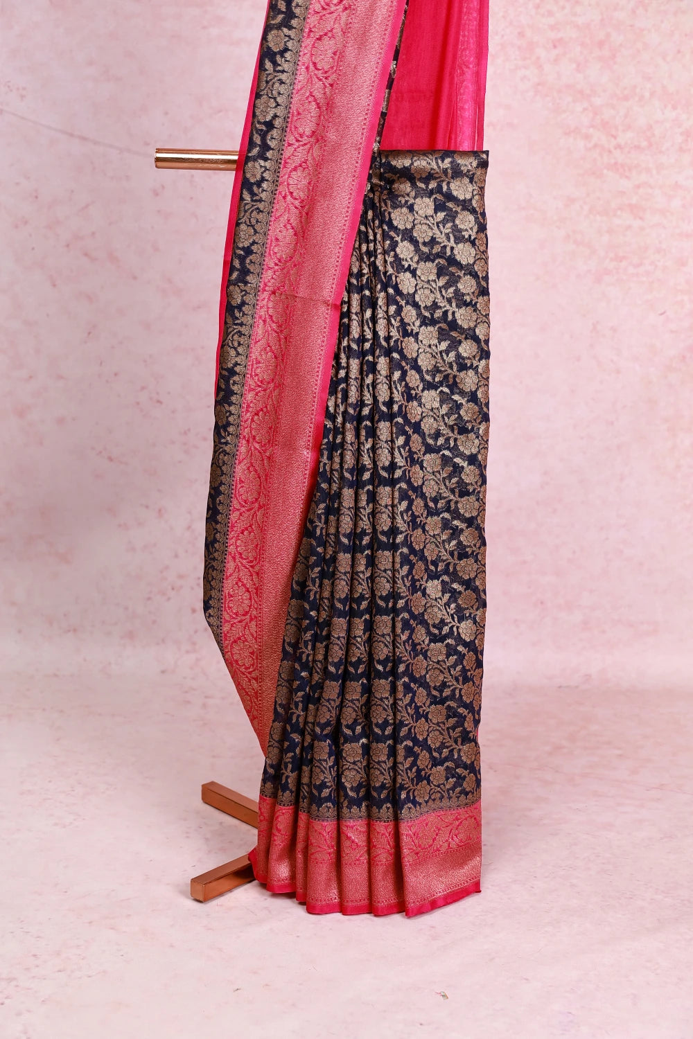 Navy Blue Organza Banarasi Saree