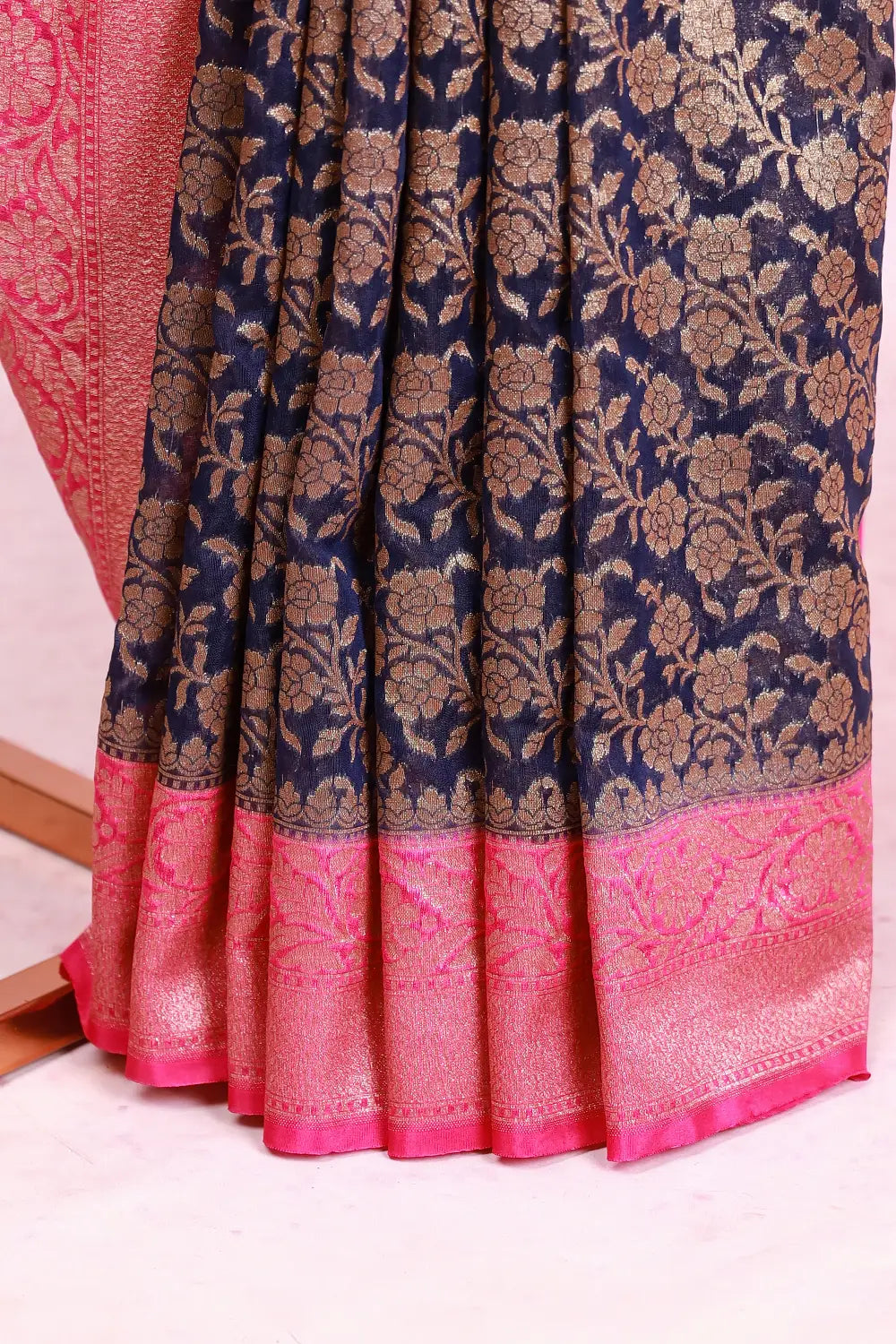 Navy Blue Organza Banarasi Saree