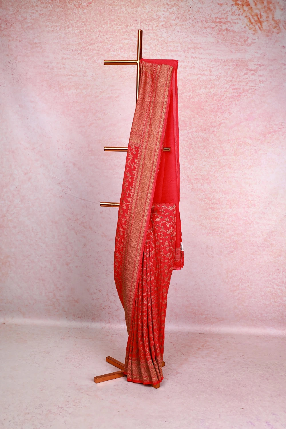Reddish Pink Semi Banarasi Saree