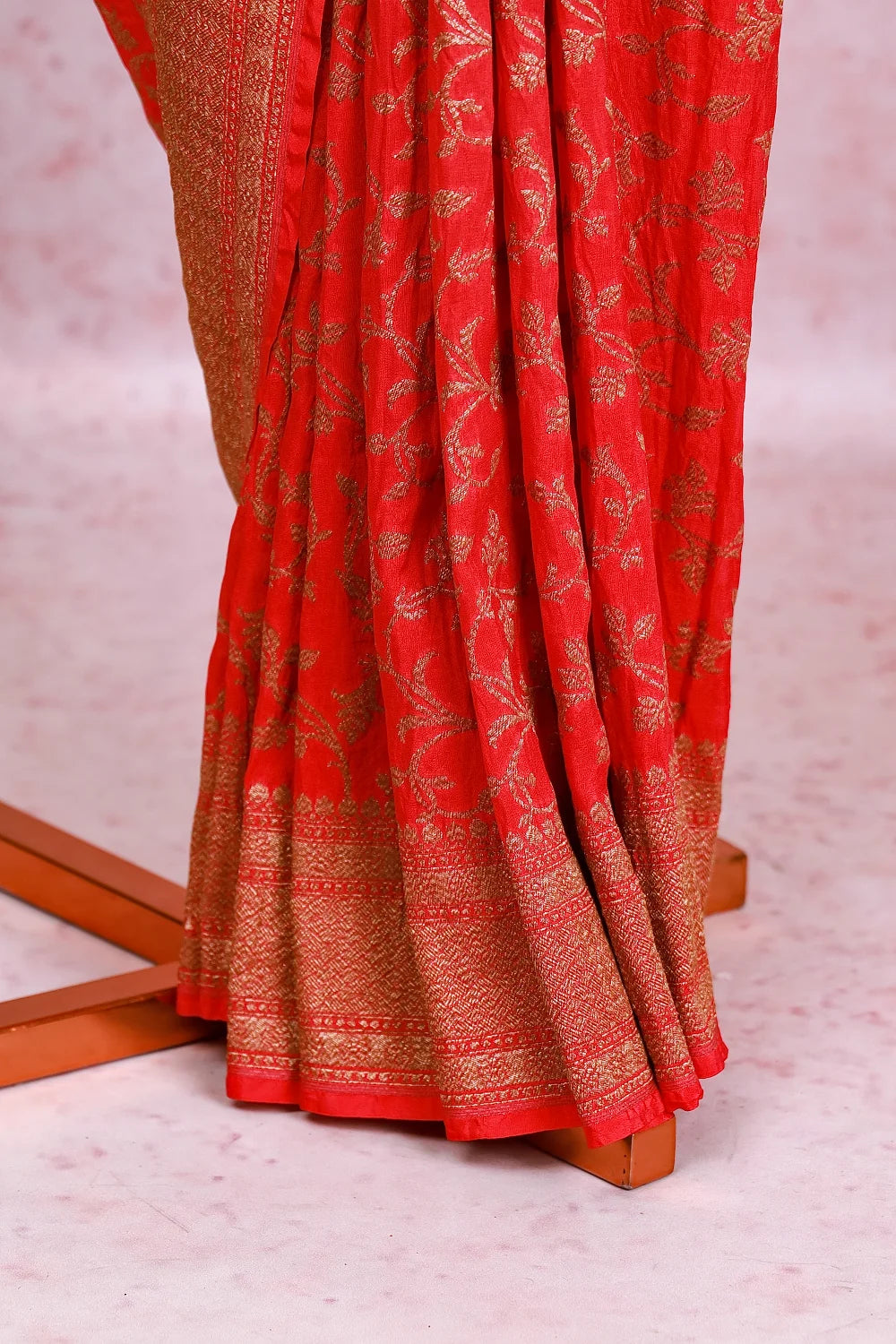 Reddish Pink Semi Banarasi Saree