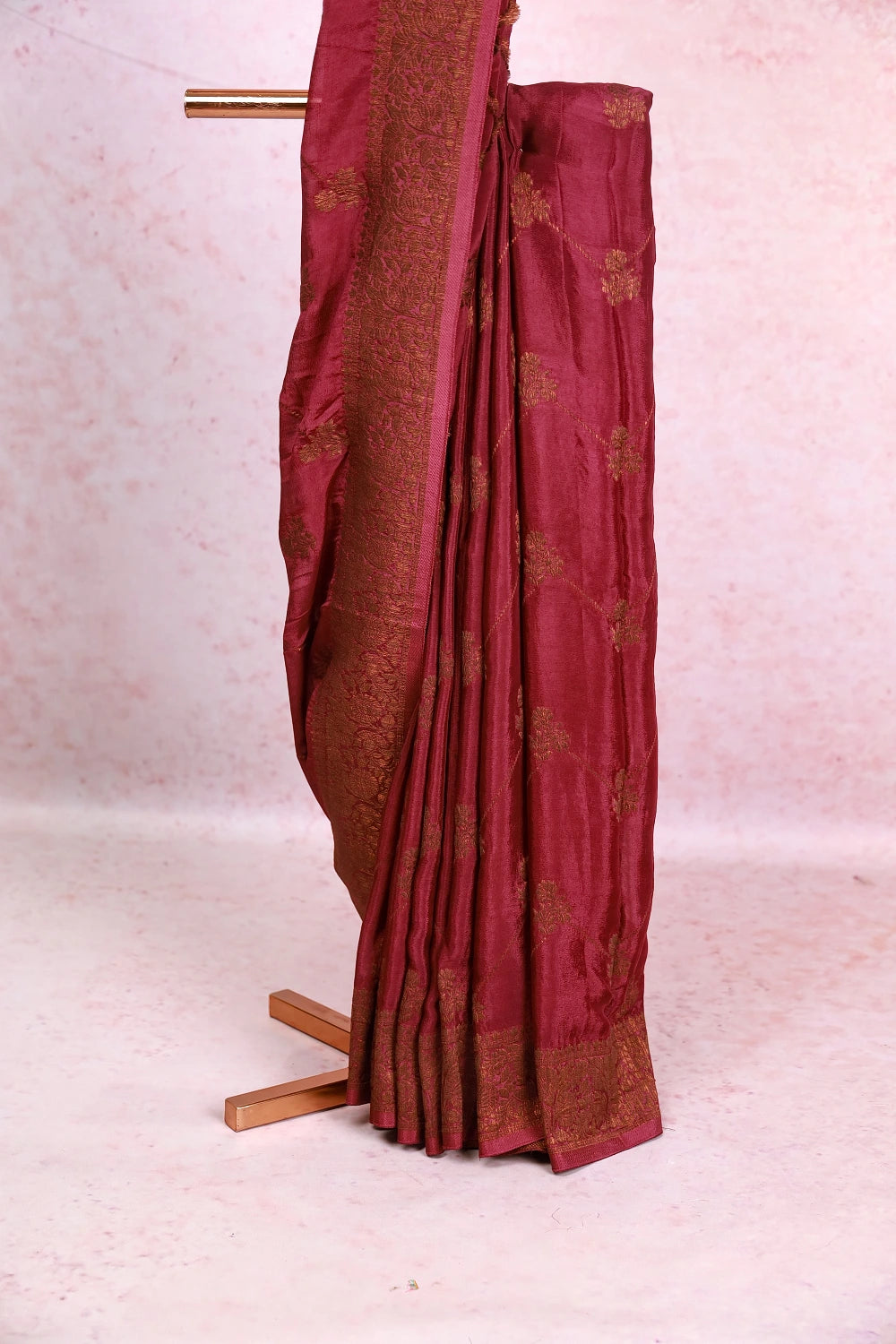 Wine Semi Banarasi Saree