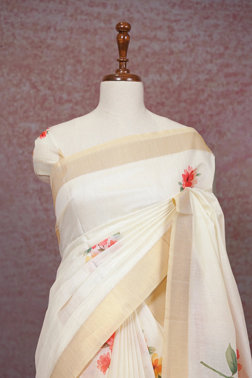 Cream Cotton Kerala Saree