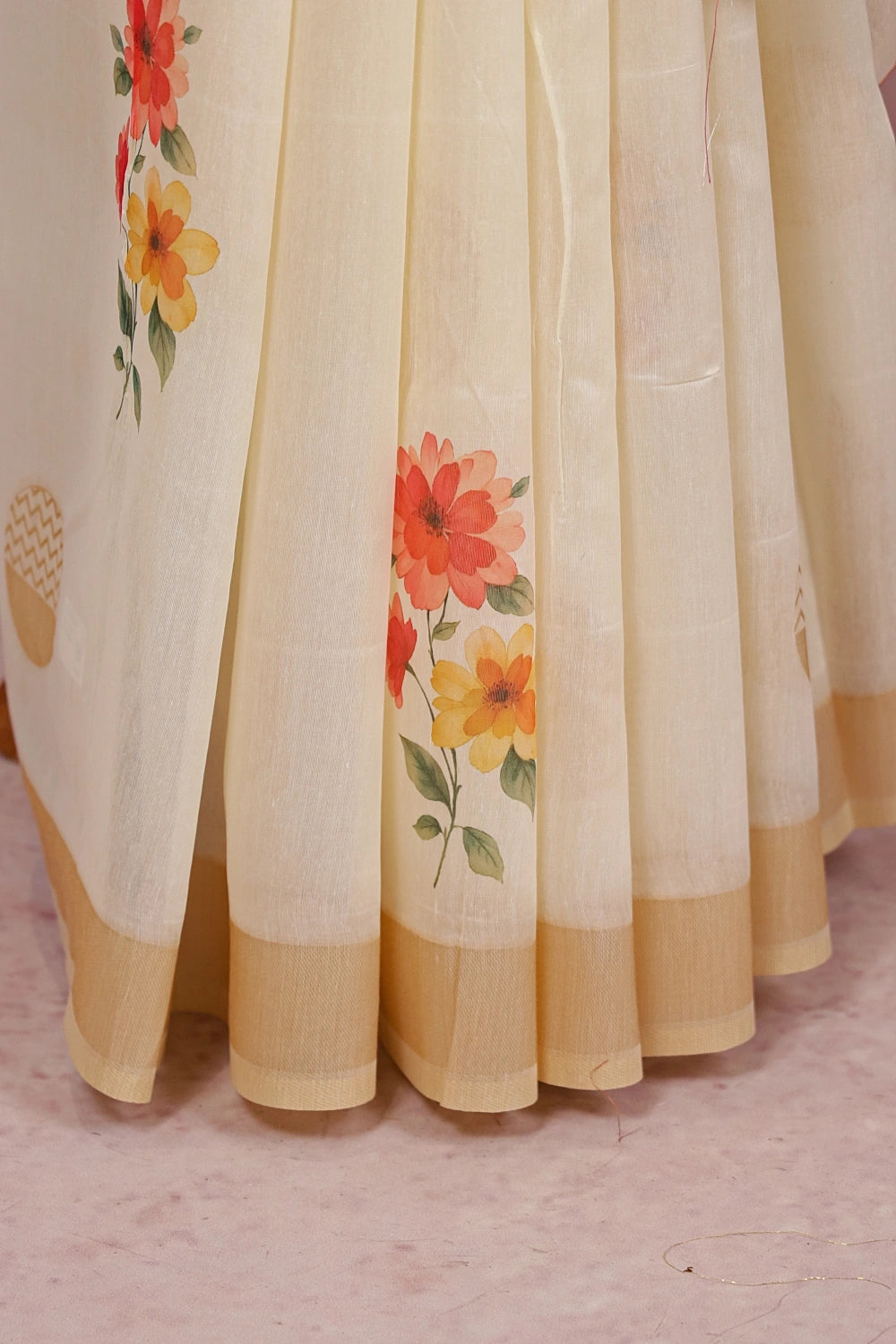Cream Cotton Kerala Saree